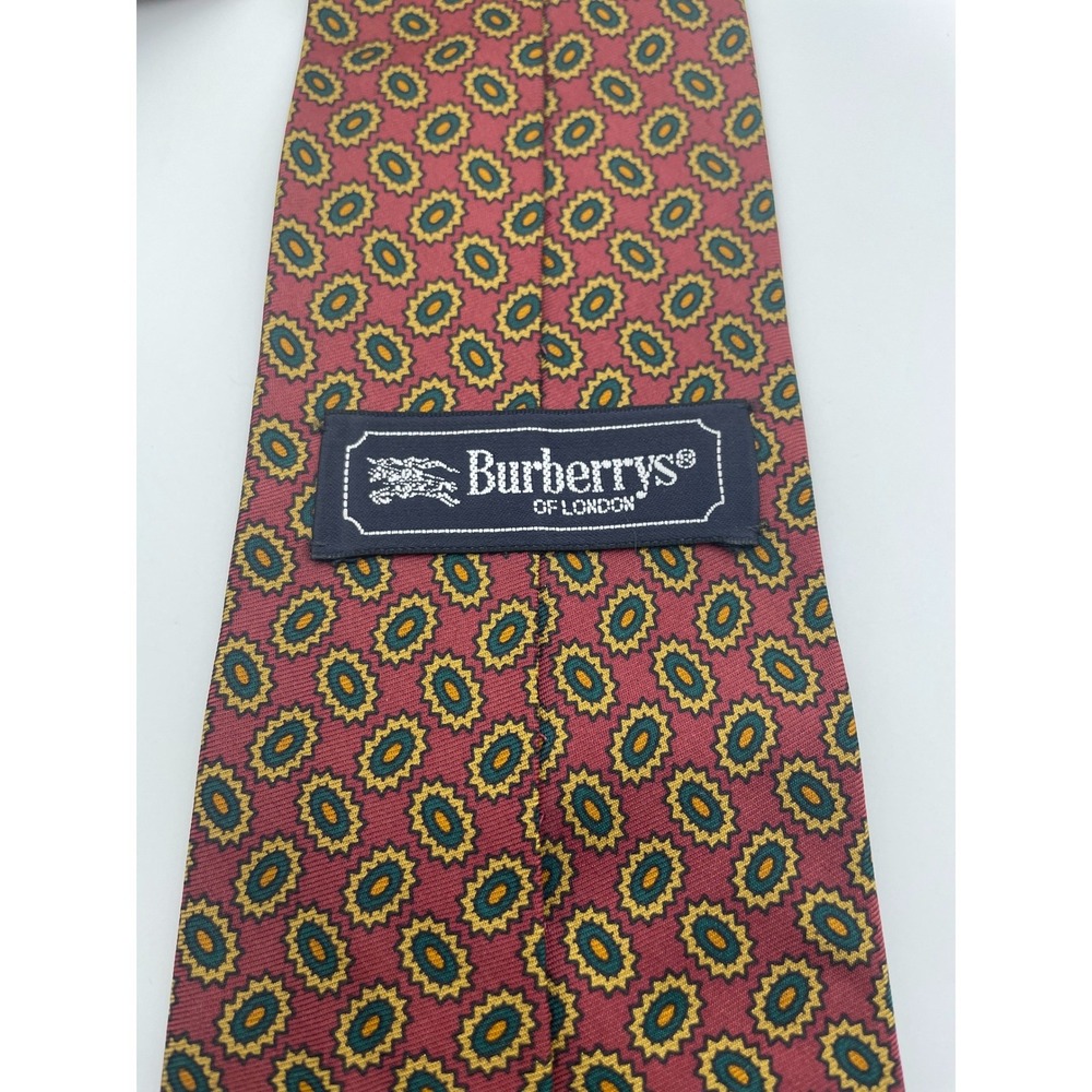 Burberrys of London Vintage Silk Tie Red Gold Green Medallion Geometric Pattern - Picture 2 of 3